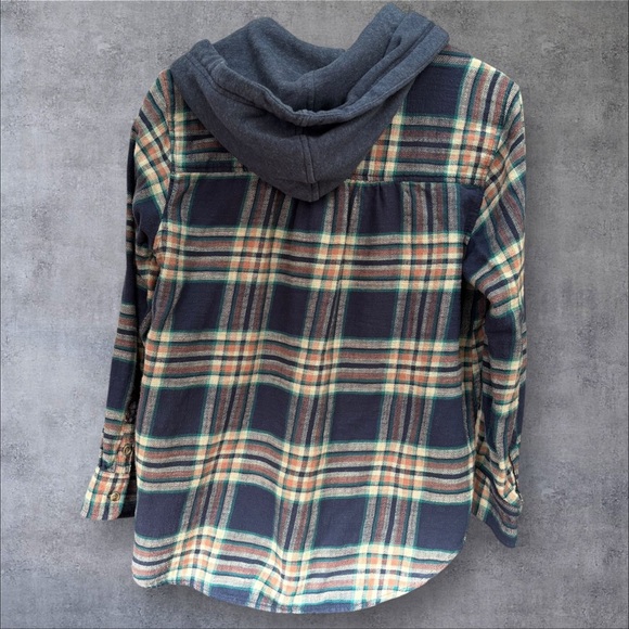 American Eagle Outfitters Multicolor Blue Plaid Flannel Hooded Button Women’s S - Picture 5 of 9